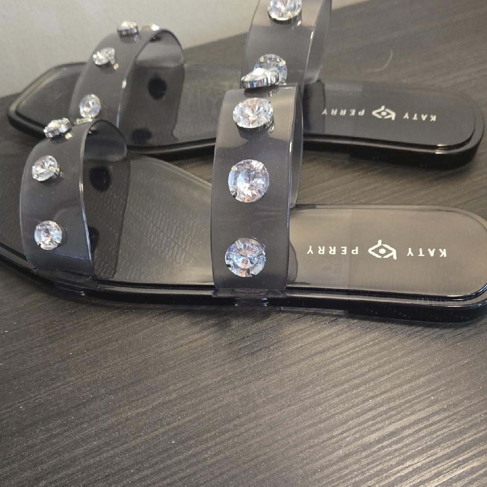 Katy Perry Jelly Rhinestone Slides Black Sandals Women’s Size 8 NEW
